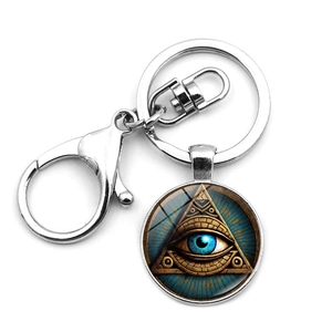 Ancient Egyptian Eye of Horus keychain with glass pendant and metal lobster clasp charm