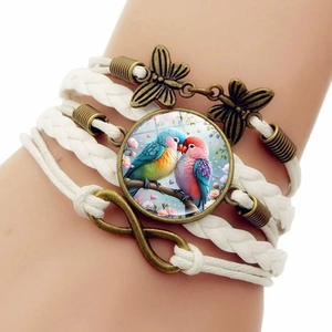 Bracelet multicouche tressé vintage avec pendentif inséparables et papillon en bronze