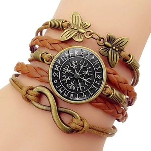 Vintage Viking Compass Multi-Layer Braided Leather Bracelet For Women Retro Infinity Symbol Butterfly Rune Bohemian Jewelry