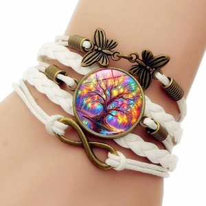 Bracelet multicouche arbre de vie avec papillon en bronze et symbole de l'infini