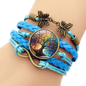 Bracelet multicouche en cuir bohème avec arbre de vie coloré et symbole infini