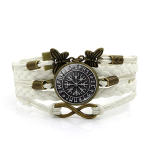 Nordic Viking Compass multilayer woven bracelet with butterfly and infinity charms