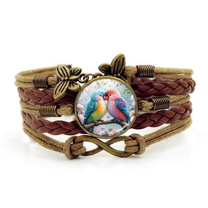 Bracelet tressé multicouche rétro avec pendentif perroquet et symbole de l'infini