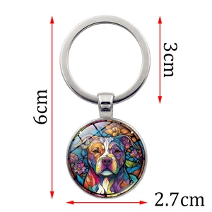 6cm metal cute dog keychain with a colorful dog pendant and dimensional measurements
