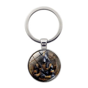 Porte-clés Vintage Dieu Égyptien Anubis Pendentif en Alliage de Zinc Cabochon en Verre Accessoire de Mythologie Antique Cadeau Unisexe