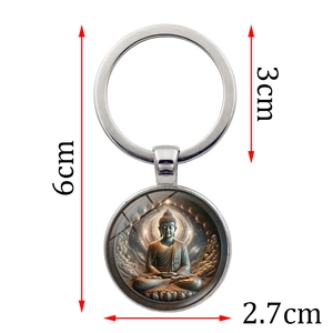 Buddha meditation pendant keychain with metal ring 6cm total length and 3cm ring diameter