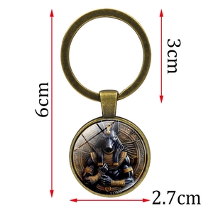 Porte-clés Anubis dieu égyptien en bronze vintage avec pendentif dôme en verre 2,7cm