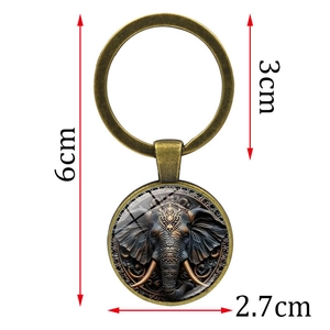 Vintage bronze elephant pendant keychain with 6cm total length and 3cm ring diameter