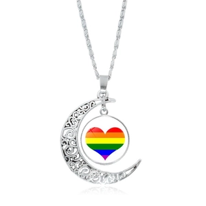 Collana Con Ciondolo Luna Cuore Arcobaleno Per Donna Lega Vetro Gemma Gioielli Pride LGBTQ Collana Luna Crescente Regalo
