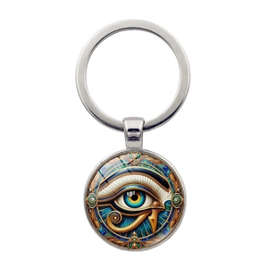 Ancient Egyptian Eye Of Horus Keychain Zinc Alloy Glass Cabochon Pendant Key Ring For Car Bag Decoration Vintage Jewelry Gift