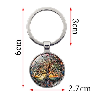 Vintage Tree of Life keychain with 2.7cm glass pendant and 3cm silver alloy metal ring