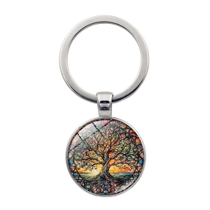 Vintage Tree Of Life Keychain Zinc Alloy Glass Round Pendant Bag Hanging Ornament Fashion Accessory For Men Women Gift
