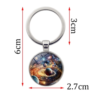 Space galaxy glass pendant keychain with dimensions 6cm height and 2.7cm pendant diameter
