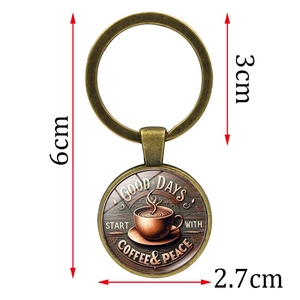 Vintage bronze coffee keychain with Good Days Start With Coffee text on white background