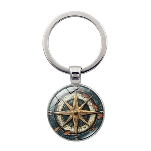 Vintage Nautical Compass Keychain Alloy Glass Cabochon Pendant Key Ring For Men Women Travel Gift Jewelry Accessories