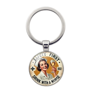 Vintage Nurse Theme Time Gemstone Keychain Antique Bronze Silver Alloy Glass Key Ring For Women Medical Staff Gift Decor