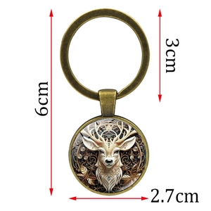 Detailed size view of retro elk pendant keychain with dimensions 6cm length and 3cm ring