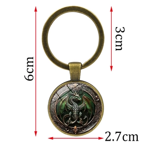 Dragon glass gem keychain in antique bronze finish with 6cm total length