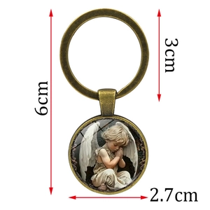 Vintage bronze angel boy keychain with glass pendant for bags and gift accessories