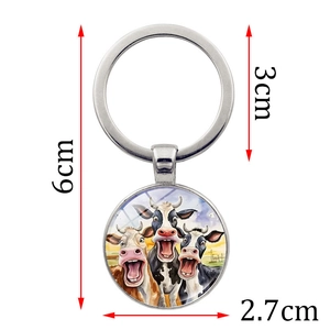 Funny cow glass gem keychain with dimensions of 6cm length and 2.7cm pendant width