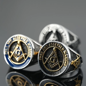 Retro Titanium Steel Masonic Ring For Men Vintage Stainless Steel Engraved Square Compass G Signet Ring Jewelry Gift
