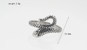 Detailed macro view showing the realistic snake scale texture on a 2.8g silver steel ring