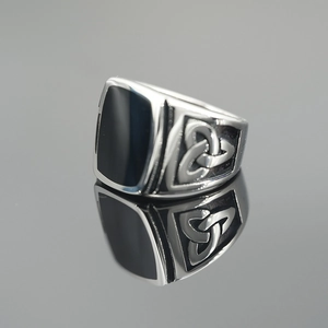Edelstahl Wikinger Keltischer Knoten Siegelring Für Herren Vintage Schwarz Emaille Inlay Streetwear Punk Band Ring Schmuck