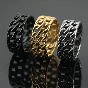 Punk Panzerkette Ring Titanstahl Retro Ineinandergreifendes Hohles Band Hip Hop Streetwear Herren Damen Unisex Schmuck