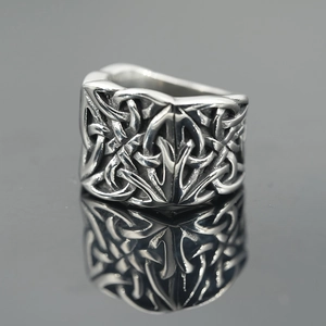 Bague tressée punk en acier titane pour hommes et femmes avec motif nœud celtique