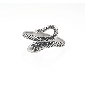 Vintage punk snake ring in titanium steel with detailed scales and adjustable open band