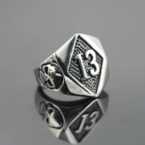 Vintage punk skull ring with number 13 in silver stainless steel for men's style