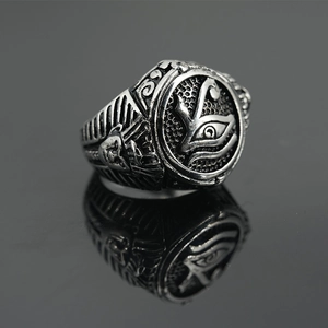 Vintage Egyptian Eye Of Horus Stainless Steel Ring Pharaoh Ankh Wing Punk Gothic Band For Men Retro Hip Hop Jewelry