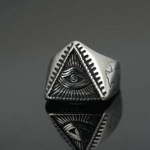 Vintage Viking Stainless Steel All Seeing Eye Ring For Men Retro Gothic Eye Of Providence Triangle Cross Relief Jewelry