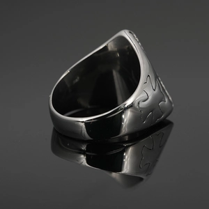 Vintage Viking style triangle eye titanium steel ring with embossed cross detail