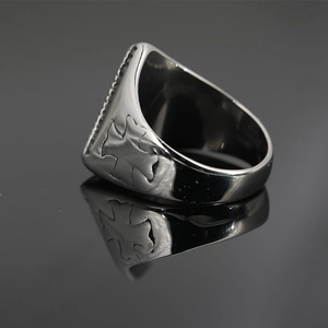 Vintage Viking style triangle eye signet ring for men in retro silver stainless steel finish