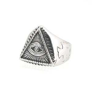 Vintage Viking style stainless steel ring featuring the All-Seeing Eye of Providence
