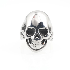 Gothic silver skull ring for men in vintage stainless steel with polished finish