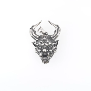 Collana con ciondolo maschera Hannya gotica da uomo in acciaio inossidabile finitura vintage