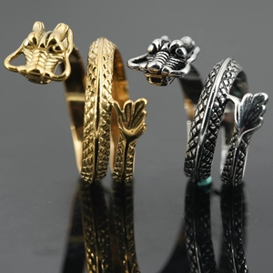 Vintage Stainless Steel Dragon Ring For Men Punk Retro Chinese Dragon Scale Wrap Finger Ring Masculine Fashion Jewelry Gift