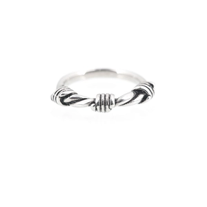 Vintage braided titanium steel ring with twisted knot design and retro oxidized finish