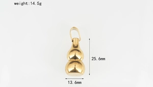 Detailed size specifications of golden stainless steel calabash pendant with 14.5g weight