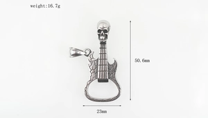 Detailed view of titanium steel guitar skull necklace with bottle opener function