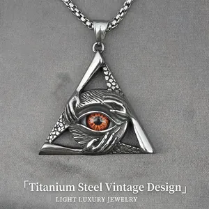 Herren Titanstahl Allsehendes Auge Dreieck Anhänger Halskette Vintage Punk Gothic Hand Böser Blick Schmuck Zubehör Geschenk