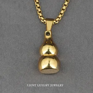 Titanium Steel Gold Plated Hulu Gourd Pendant Necklace For Men Women Vintage High Polished Box Chain Trendy Jewelry Gift