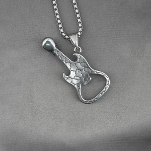 Stainless steel guitar pendant necklace with bottle opener function and bead chain