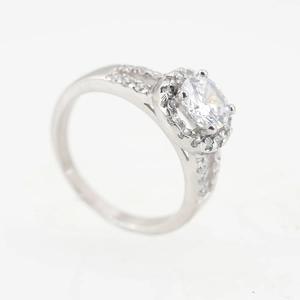 Luxurious silver titanium steel ring featuring a large round cubic zirconia halo setting