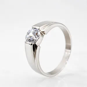 Minimalistische Titanium Staal Strass Ring Voor Mannen Vrouwen Eenvoudige Ronde Ingelegde Enkele Diamant Band Mode Unisex Sieraden Ring