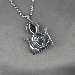Polished titanium steel Virgin Mary pendant necklace with textured box chain for men and women