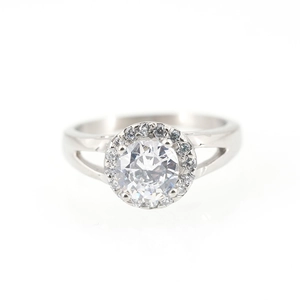 Titanium steel ring for men and women featuring a halo set round crystal and hollow band