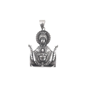 Vintage Virgin Mary pendant necklace in oxidized steel for men and women